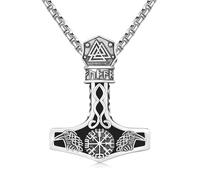 Twoowl - Collar de martillo de Thor de plata de ley 925 - Collar Viking Mjolnir oxidado con runas nórdicas - Joyería de regalo para hombre y mujer, Plata esterlina, No es una piedra preciosa
