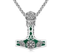 Twoowl Mjölnir - Collar de plata de ley con colgante vikingo de Odin Thor, martillo de cuervo, con runas nórdicas, amuleto, regalo para mujeres y hombres