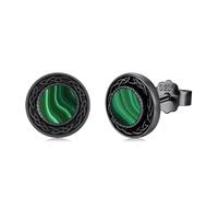 Twoowl Pendientes de malaquita de plata de ley 925, pendientes celtas negros, verde malaquita, joyas irlandesas, regalos para mujeres y hombres
