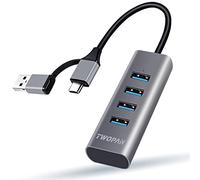 TWOPAN Hub USB a USB y Hub USB C, puerto USB C a USB 3.0 de alta velocidad, adaptador de concentrador USB 3.0 de 4 puertos para MacBook, tablet y smartphone, gris espacial, T1-AC