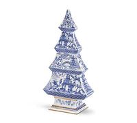 Two's Company Mini Figura de cerámica de Chinoiserie Azul y Blanco para decoración de árbol de Navidad, decoración de Interiores de Mesa de 12 Pulgadas