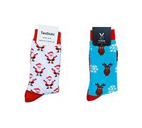 TwoSocks - Calcetines de Papá Noel para hombre y mujer, divertidos y graciosos, regalo, algodón, talla única, Talla única