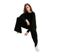 Twoss20Au0084 - Conjunto básico de punto acanalado, color negro