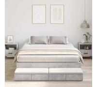 Twovex Estructura de almacenamiento de hormigón gris 140 x 190 cm, madera con 4 cajones, cama doble estable para dos personas, cama moderna para dormitorio con asas de piel, soporta hasta 200 kg
