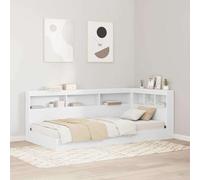 Twovex Librería cama con cabecero blanco para cama individual, 90 x 190 cm, material de madera, ahorro de espacio, cama juvenil con rejilla de láminas, cama de invitados multifuncional para dormitorio