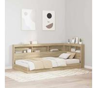 Twovex Librería Cama de roble Sonoma 75 x 190 cm de madera con cabecero y somier, diseño en forma de L, marco de cama duradero para dormitorio, habitación de invitados que ahorra espacio