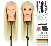 TwoWin 26 in Cabeza Peluquería, 66cm Cabeza Maniquí con 80% Cabello Humano | Cabeza para Peinar para Trenzado, Cortes y Peinados, Incluye Abrazadera de Mesa y Kit de Accesorios para Trenzas,Blanco Perla