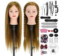 Twowin 80% de cabeza de entrenamiento de cabello real,22 "Cabeza de peinado para la cabecera de cosmetología maniquí maniquí con soporte de abrazadera,Varios accesorios para el cabello,Juego de regalo