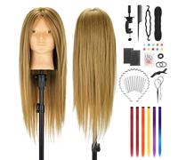 TwoWin Maniquí Maquillable 26 inch (66 cm) - Cabeza de Peluquería y Cosmetología con 80% Pelo Real, Maniquí Peluquería para Trenzado, Cortes y Peinados, Incluye Soporte y Kit de Extensiones (Marrón)