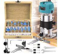 TwoWin Router Tool, 110V 800W Compact Wood Router Tool for Woodworking, Electric Hand Trimmer 1/4" Collets Palm Wood Router Tools Laminate Trimmer + Tungsten Carbide Router Bits 15-Piece Set
