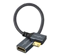 Twozoh Cable Adaptador Mini HDMI a HDMI 0,2M, Nailon Trenzado 90° ángulo Recto Macho Mini HDMI a Hembra HDMI Cable de extensión Compatible con 3D/4K 1080p