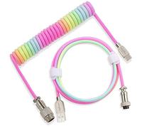 Twozoh Cable Espiral de teclado Mecánico USB C, Trenzado Cable de aviador desmontable Type C de doble manga (Arco iris)
