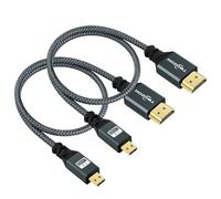 Twozoh Cable Micro HDMI a HDMI 1M 2 Unidades, Nailon Trenzado Cable Micro HDMI Tipo D a HDMI Tipo A Supporta 3D, 4K/60Hz 1080p para GoPro Hero7/8/9, Raspberry Pi 4