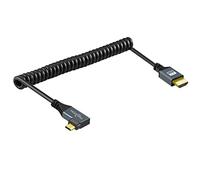 Twozoh Cable micro HDMI a HDMI en espiral en ángulo izquierdo, cable micro HDMI a HDMI en espiral de 90 grados, longitud estirada de 30 cm a 150 cm, compatible con 3D/4K 1080p (1,5M)