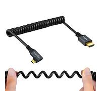 Twozoh Cable Micro HDMI en Espiral en Ángulo Recto a HDMI, 90°, Longitud Estirada 30cm a 150cm, Soporta 3D/4K 1080p (1,5M)