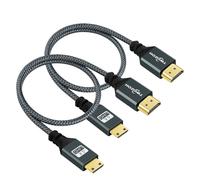 Twozoh Cable Mini HDMI a HDMI 1M 2 Unidades, Nailon Trenzado HDMI Tipo A a HDMI Tipo C Compatible con 3D/4K @60Hz 18Gbps/2160P/1080P para Nikon/Canon DSLR, Videocámara, laptop, Tableta y tarjeta