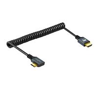 Twozoh Cable Mini HDMI a HDMI en espiral en ángulo izquierdo, Cable Mini HDMI a HDMI en espiral de 90 grados, compatible con 3D/4K 1080P, longitud estirada hasta 1,5M