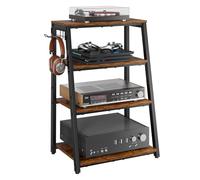 TWSOUL Estante de 4 niveles HiFi, tocadiscos, torre de audio de madera y acero, estantería de madera con estantes abiertos, para tocadiscos, sistemas estéreo y equipos compactos, 48 x 36 x 80 cm