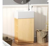 TWSOUL Lavabo con armario bajo, armario bajo lavabo de 40 cm de ancho, armarios de baño, juego de muebles de baño con lavabo para baños pequeños, baño de invitados, 40 x 20 x 100 cm (color madera