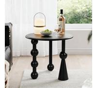 TWSOUL Mesa auxiliar, moderna mesa auxiliar redonda de madera maciza, mesa de noche creativa, decoración para sofá, mesa con tablero redondo de 50 cm, mesa de salón para espacios pequeños (negro)