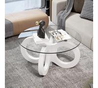 TWSOUL Mesa de centro de cristal, mesas de centro redondas, elegante mesa de cristal con estructura curvada, mesa de salón moderna, mesas de centro de lujo, 80 cm, para salón (patas blancas)