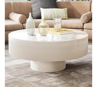 TWSOUL Mesa de centro, Mesa de centro redonda moderna, mesa de salón con diseño estriado, mesa de centro blanca, mesa redonda única de acento para sala de estar, 78 × 35 cm