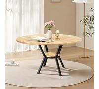 TWSOUL Mesa de comedor redonda para 2-4 personas, mesa de cocina pequeña de madera, mesa de comedor con estante, mesa de comedor para cocina, salón, oficina, diseño industrial, 90 x 75 cm