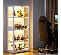 TWSOUL Vitrina de cristal con iluminación LED y sensor de movimiento, 165 cm, armario de vitrina con 4 niveles de cristal de seguridad, vitrina moderna con puertas de cristal, vitrina coleccionable