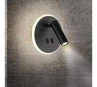 TWSXTE Bañador de pared Dormitorio Interruptor volvible apliques de lectura de pared cama Iluminación de Pared cabecera 360 gradosgiratoria Blanco/Blanco Cálido 3000K (3W + 9W)