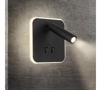 TWSXTE Bañador de pared Dormitorio Interruptor volvible apliques de lectura de pared cama Iluminación de Pared cabecera 360 gradosgiratoria Blanco/Blanco Cálido 3000K (3W + 10W)
