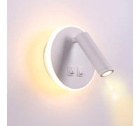 TWSXTE Bañador de pared Dormitorio Interruptor volvible apliques de lectura de pared cama Iluminación de Pared cabecera 360 gradosgiratoria Blanco/Blanco Cálido 3000K (3W + 9W)