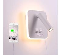 TWSXTE Bañador de pared Dormitorio Interruptor volvible Puerto de carga USB apliques de lectura de pared cama Iluminación de Pared cabecera 360 gradosgiratoria Blanco Cálido 3000K (3W + 10W)