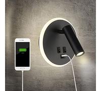 TWSXTE Bañador de pared Dormitorio Interruptor volvible Puerto de carga USB apliques de lectura de pared cama Iluminación de Pared cabecera 360 gradosgiratoria Blanco Cálido 3000K (3W + 9W)