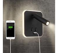 TWSXTE Bañador de pared Dormitorio Interruptor volvible Puerto de carga USB apliques de lectura de pared cama Iluminación de Pared cabecera 360 gradosgiratoria Blanco Cálido 3000K (3W + 10W)