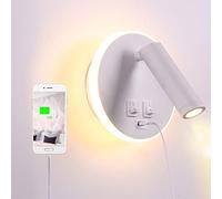 TWSXTE Bañador de pared Dormitorio Interruptor volvible Puerto de carga USB apliques de lectura de pared cama Iluminación de Pared cabecera 360 gradosgiratoria Blanco Cálido 3000K (3W + 9W)