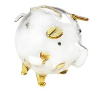 TWTCZOZ Hucha de Cerdito de Cristal Transparente, Caja de Ahorro de Dinero, Caja de Almacenamiento de Escritorio Que Se Romperla, Tarro de Ahorro de D, Oro 9x8cm, Individual