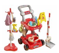 TWTCZOZ Juego de Limpieza Infantil Set de Limpieza Juguetes para Habilidades Escoba Recogedor Material Plástico Resistente Diseño Infantil Realista Adecuado, Rojo, Set Trolley 18PCS