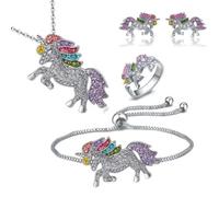TXDAMAI Juego de joyas para niños, pulsera de la amistad, collar de unicornio y niña, regalo de fiesta de cumpleaños, pulsera de unicornio, pony, anillo, pulsera, collar, pendientes, colorido conjunto