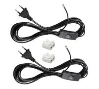 TXErfolg 2 Piezas Cables de alimentación con Interruptor 3M Cable de Conexión con Euro Enchufe, 2 x 0,75 mm², Cables con Interruptor para lámparas, lámparas de Mesa, lámparas de pie(Negro)