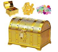 TXErfolg Cofre del Tesoro oro Plástico Cofre Tesoro Adecuado Cofre del Tesoro Fiesta Cofre del Tesoro Joya Pequeño Cofre del Tesoro con Cerradura y Tapa para Regalo Infantil(14x11x10 cm)