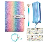 TXErfolg Diario con Candado Regalos para niñas 7 8 9 10 11 12 13 años, Regalo de Pascua Diario Secreto Niña con Codigo para Adolescentes de 7-14 años,Estuche, bolígrafo, pulsera y pegatinas(Azul)