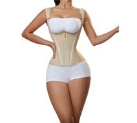 TXLEAPEY Fajas Reductoras Mujer Faja Moldeadora de Cuerpo for Mujer, Chaleco de compresión Doble, corsé de Entrenamiento de Cintura con Cremallera Ajustable y Ganchos.(Beige,XXS)
