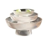 TXLEAPEY Frutero de cristal con patas, bandeja alta a rayas for almacenar frutas, decoración creativa for el hogar o la sala estar, for secas y aperitivos(Three piece set)