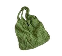 TXLEAPEY Knitted Shoulder Shopping Bag For Women Vintage Cotton Cloth Girls Tote Shopper Large Female Handbag Crochet(Green)