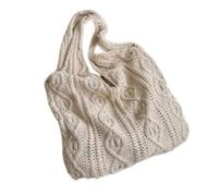 TXLEAPEY Knitted Shoulder Shopping Bag For Women Vintage Cotton Cloth Girls Tote Shopper Large Female Handbag Crochet(Beige)
