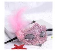 TXLEAPEY Máscara de mano de bola de princesa, máscara de flor lateral con palo de sujeción, máscara de plumas de mascarada for fiesta de Mardi Gras for mujer(Pink-20x10CM)