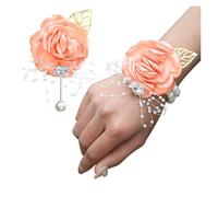 TXLEAPEY Pulsera de Flores con Cuentas de Pan de Oro y Perlas de imitación for Novia y Novio, Suministros for Fiestas, for Boda(Champagne)
