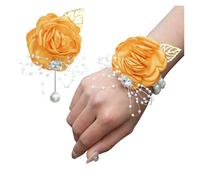 TXLEAPEY Pulsera de Flores con Cuentas de Pan de Oro y Perlas de imitación for Novia y Novio, Suministros for Fiestas, for Boda(Turmeric)