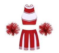 TXLEAPEY Uniforme de porristas for mujer, trajes de baile, Top corto sin mangas con cuello levantado y cremallera, Falda plisada y 2 uds de bolas de flores(B Red,XXL)