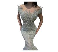 TXLEAPEY Vestidos de Noche sin Tirantes con Piedras de Cristal Plateadas y Sobrefalda Desmontable, Perlas y Cuentas Doradas, Ideales for Grandes Eventos y Fiestas.(20W)